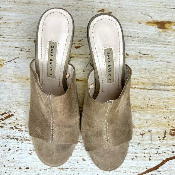Zara Basic Collection Beige Vegan Clear Heeled Mules 7.5 - Picture 7 of 13